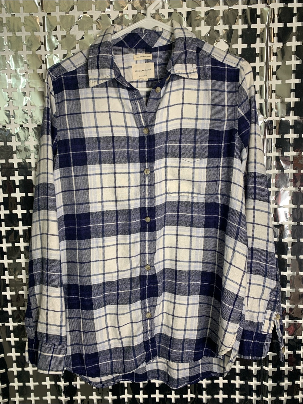 American Eagle Outfitters Blue and White Flannel